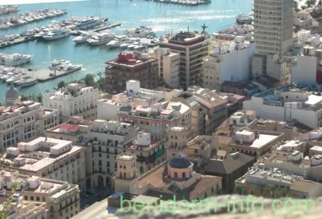 Town Hall, centre bottom, viewed from Santa Barbara Castle